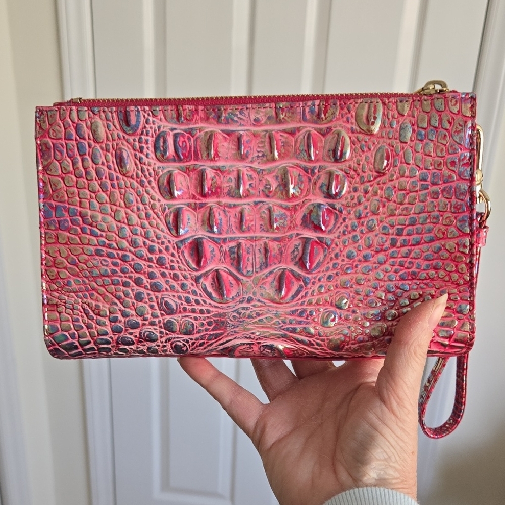 Brahmin Daisy Wristlet in Magenta Wonderland Melbourne Croc-Embossed Leather - Picture 9 of 16